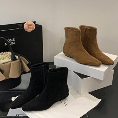 Короткие ботинки осень и зима новые толстый каблук замшевые ботильоны ботинки Мартин кофейные тонкие ботинки коричневые ботинки