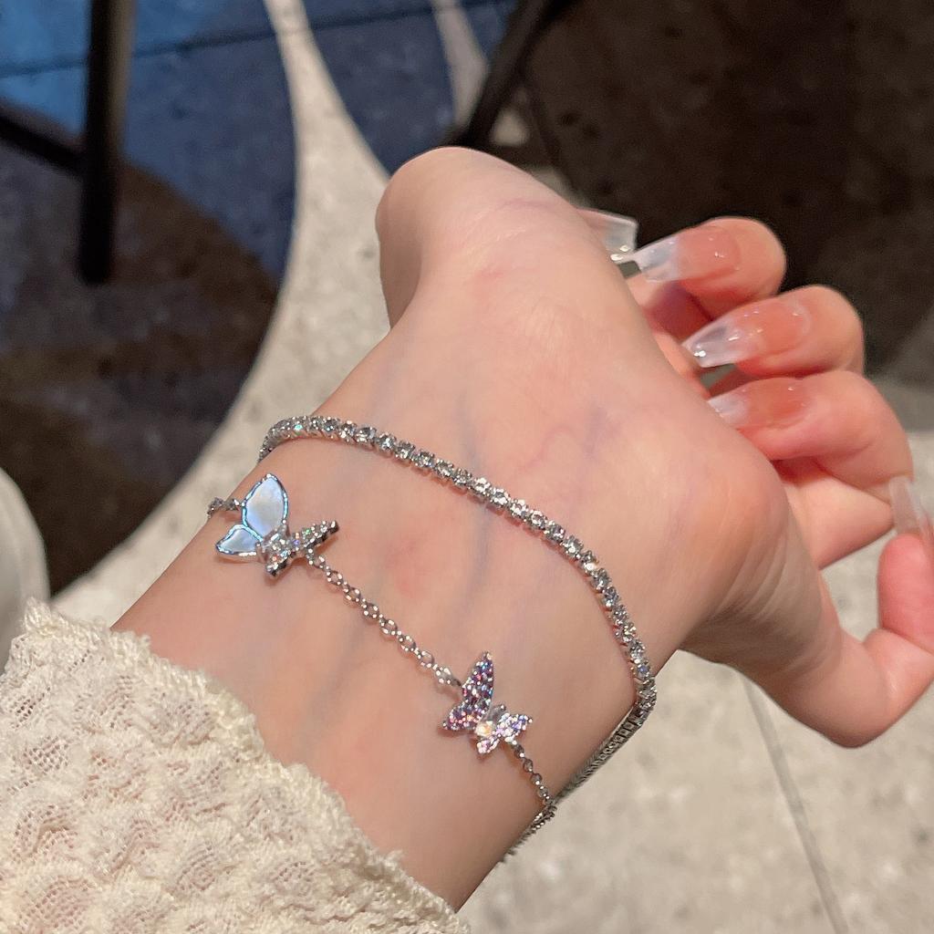 Double-Layer Exquisite Small Butterfly Bracelet 2023 Diamond-Embedded High-Grade INS Style Special-Interest Design Girlfriends Zircon Bracelet