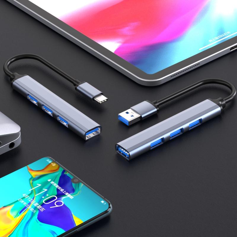 USB-концентратор на 4 порта, Аксессуары для ПК и компьютеров, Высокоскоростной разветвитель Type-C 5 Гбит/с, Многопортовый ХАБ с портами USB 3.0/2.0