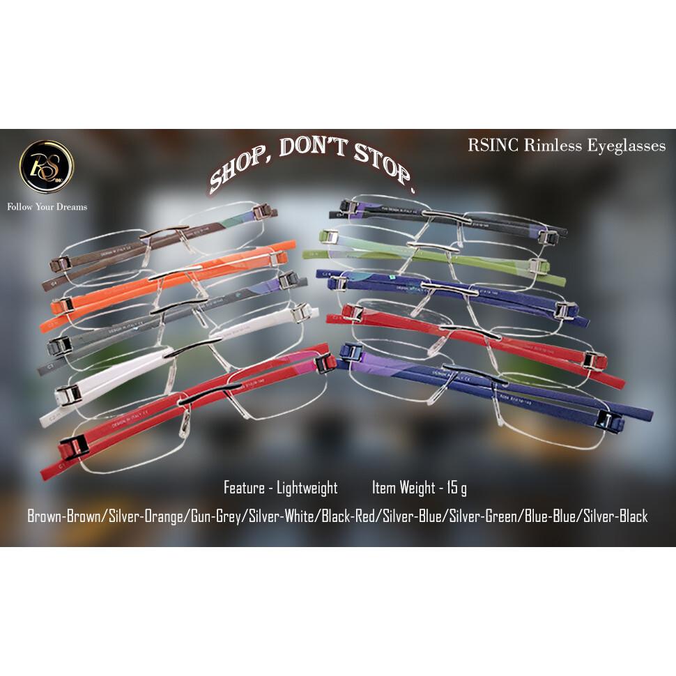 RSINC Combo Rimless Frame Eyeglasses for Unisex Silver Red-Silver Yellow Tag A1 JL156426815372
