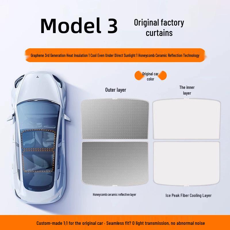 Tesla Model Y L3 Facelift Graphene Sunroof Sunshade Canopy - Sun Block & Heat Insulation.