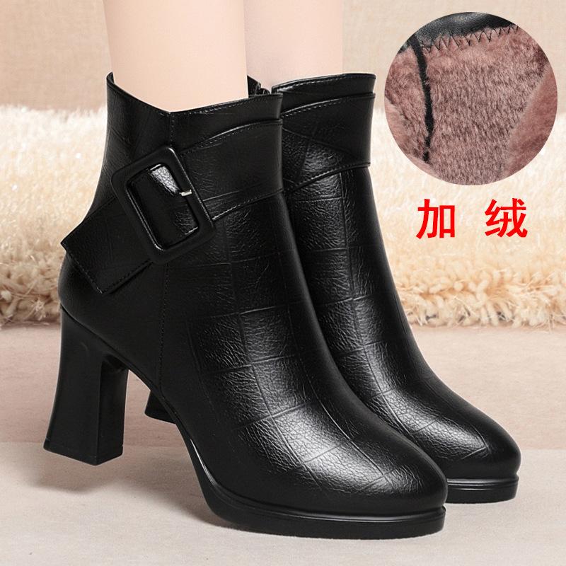 Короткие ботинки на толстой подошве и высоком каблуке для женской осени и зимы, новые короткие женские ботинки, водонепроницаемые, на платформе и толстом каблуке, женские кожаные ботинки