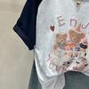 Women Oversized Short Sleeve Raglan T Shirt Cartoon Print Casual