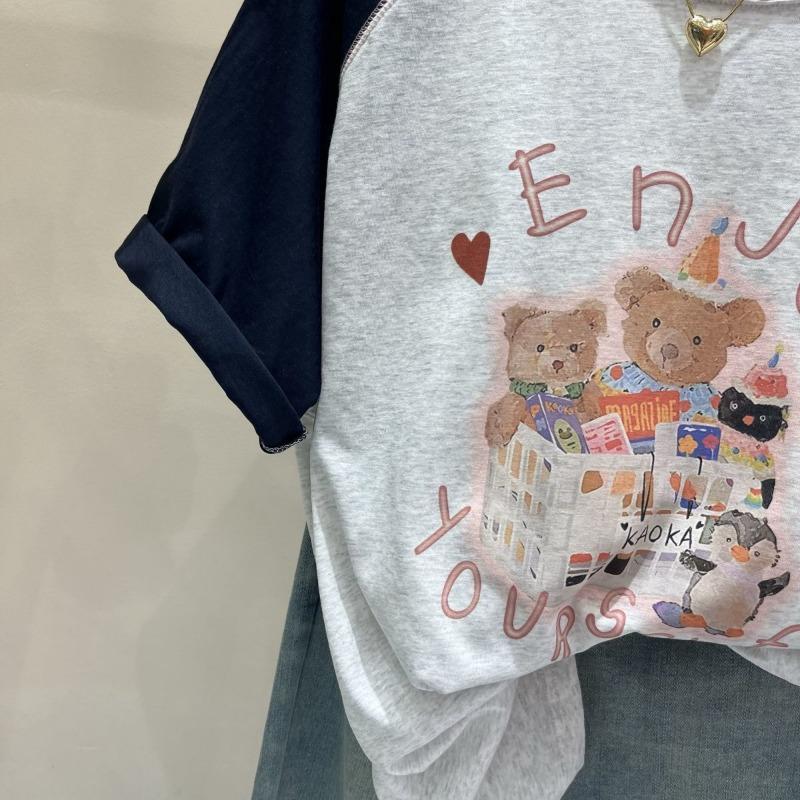 Women Oversized Short Sleeve Raglan T Shirt Cartoon Print Casual