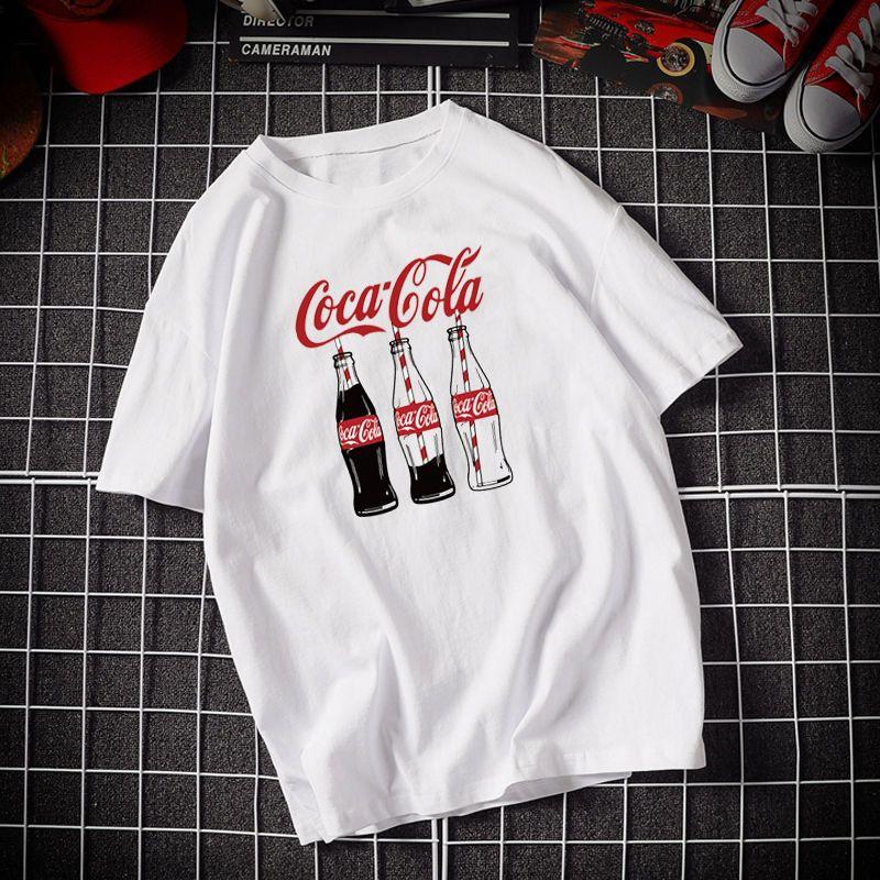 Pure cotton Coca-Cola joint commemorative short-sleeved T-shirt Youth Hong Kong style brand ins large size men and women couples versatile