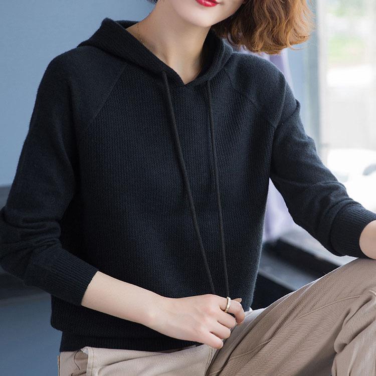 Осенне-зимний вязаный свитер с капюшоном для женщин, внешняя торговля, длинный рукав, темпераментный повседневный свитер для базового внутреннего слоя, оптовая тенденция