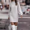 High Neck Long Sleeve Women's Knitted Dress Sweater Autumn Winter New Style Cross-Border Fashion Elegant Classy Female Garment