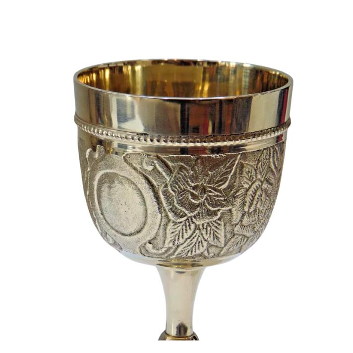 Solid Brass Wine Goblet Glass Handmade Engraved Brass Embossed Chalice Goblet