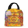 Хиппи Винтажный автомобиль Мини-вэн с Знаком Мира Изолированный ланч-бокс Многоразовая сумка-холодильник Водонепроницаемый держатель для ланча для женщин