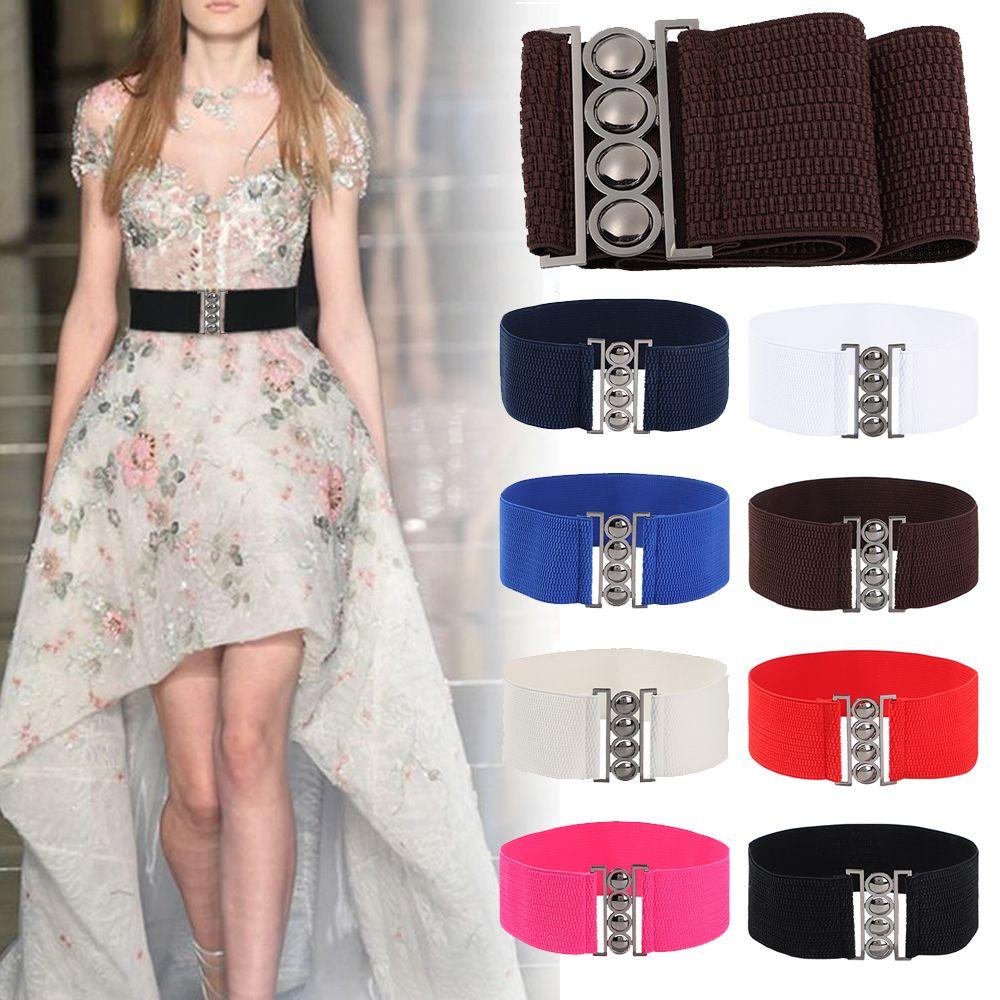 Fashion Stretch Casual Waist Band Ladies Dress Cummerbands Metal Buckle Waistband Wide Elastic Belt