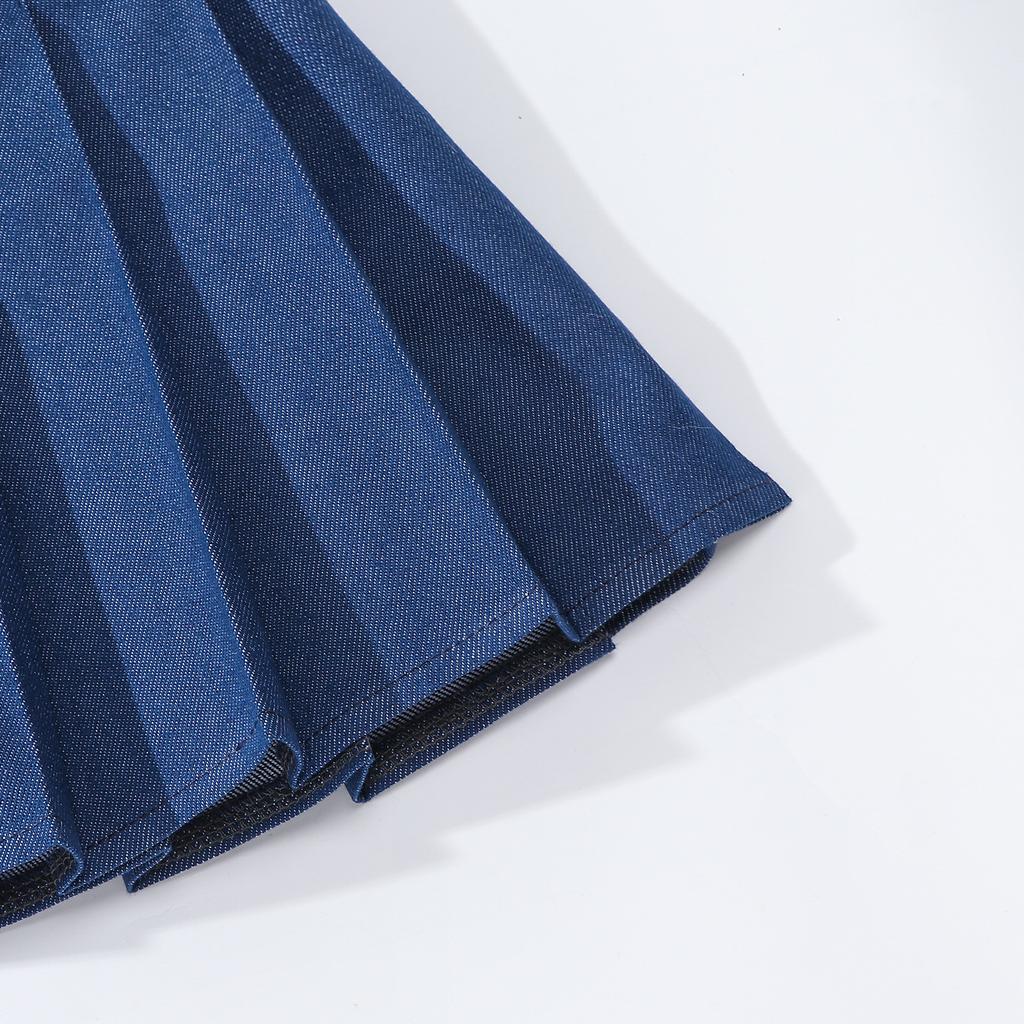 Джинсовая плиссированная юбка для девочек 2026 Новая синяя Модная Универсальная Школьная Подростковая Детская Короткая Юбка Повседневная Детская Юбка А-силуэта с Шортами