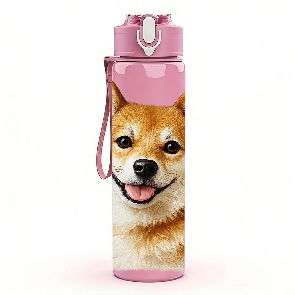 1PC Happy Shiba Inu Dog Portrait Print 750ml Color Plastic Sports Water Bottle Leakproof Flip Straw Lid Suitable for Sports Office Home Use