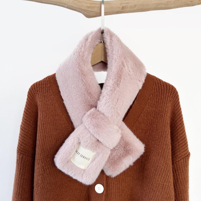 Soft Waxy Wind Thickened Solid Color Fluffy Scarf To Keep Warm Imitation Rex Rabbit Hair Cross Scarf Plush Collar Women