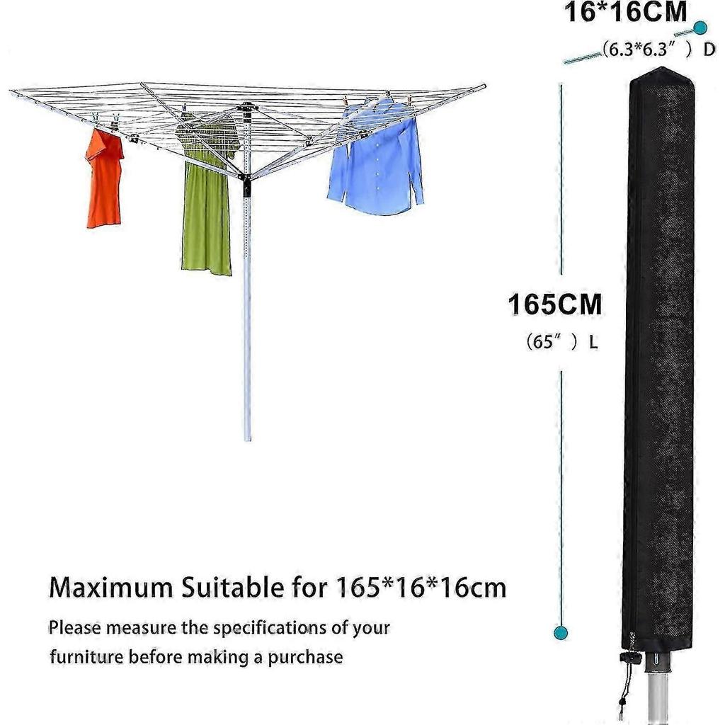 165cm Black Waterproof Zippered Cover for Rotary Dryer Garden Clothes Dryer Rain Dust Protection