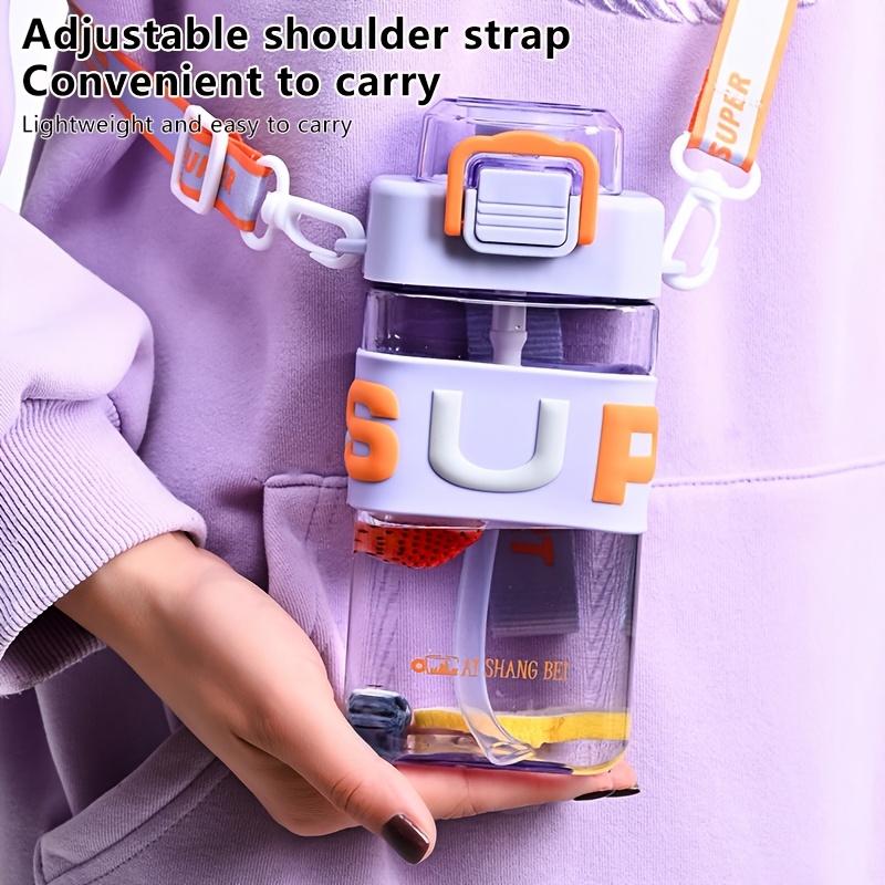 Portable Water Bottle for Students Square Design Heat Resistant Leakproof with Sturdy Strap Handle Summer School Essential
