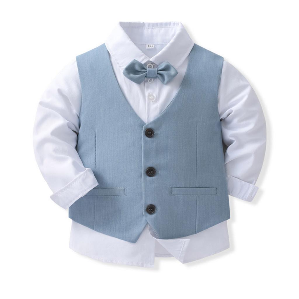 Детский костюм джентльмена из 4 предметов для мальчиков, белая рубашка с длинными рукавами, жилет с острым краем и галстуком-бабочкой, а также длинный брючный костюм