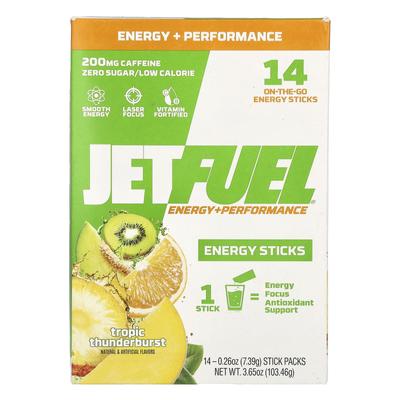 Jetfel®, Energy+Performance, Энергетические стики, Tropic Thunderburst, 14 стик-пакетов, 7,39 г (0.26 унции) Каждый