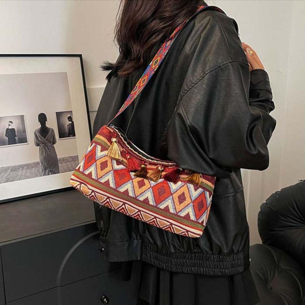 Плетеная сумка с бахромой, сумка через плечо, большая вместимость, сумка-тоут в стиле бохо, этнические сумки через плечо для женщин