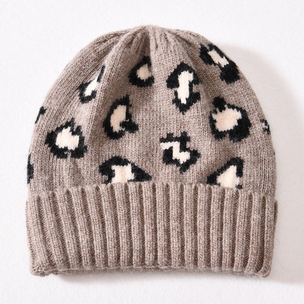 Men's and women's knitted hats angora soft waxy rabbit down leopard print hat autumn and winter outdoor wool hat to keep warm