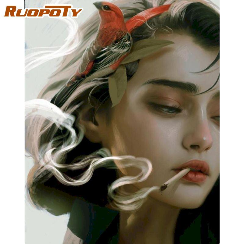 RUOPOTY Безрамная картина «сделай сам» по номерам, картина, современная женская настенная живопись, акриловая краска на холсте для домашнего декора 40x50 см