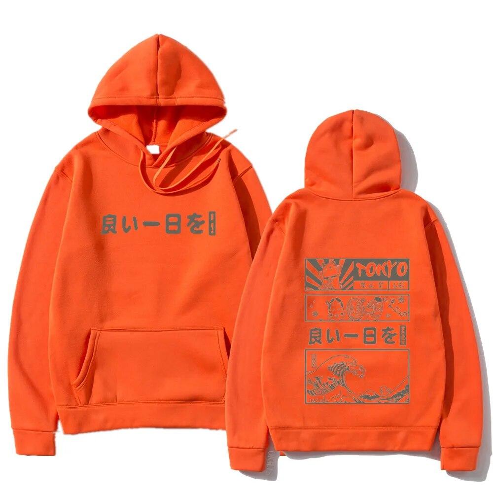 Harajuku унисекс толстовка с капюшоном японский кандзи мультфильм большая волна Токио негабаритный Streetw хип-хоп пуловер с капюшоном одежда унисекс