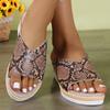 2024 Versatile Summer Round Toe Wedge Thick-soled Shoes Casual Fashion Sexy Comfortable Fish Mouth Women's Sandals Snake Print