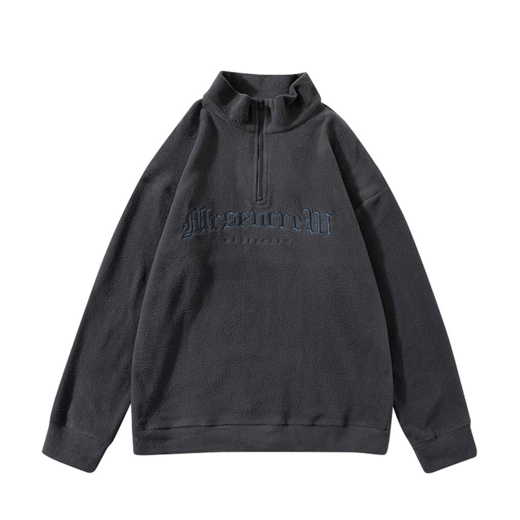 Autumn And Winter Polarfleece Sweater Embroidery Letters Zipper Stand Collar Pullover Sweater Men's And Women's Cardigan Top