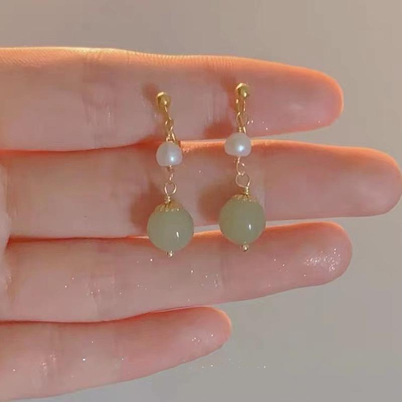 Винтажные нефритовые серьги в китайском стиле для женщин, изысканные серьги с имитацией нефрита и халцедона