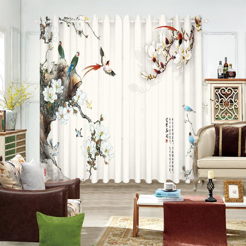 2-панельная китайская занавеска с рисунком дерева, луны, цветов, бабочек, птиц, занавеска для спальни, гостиной, окна от пола до потолка