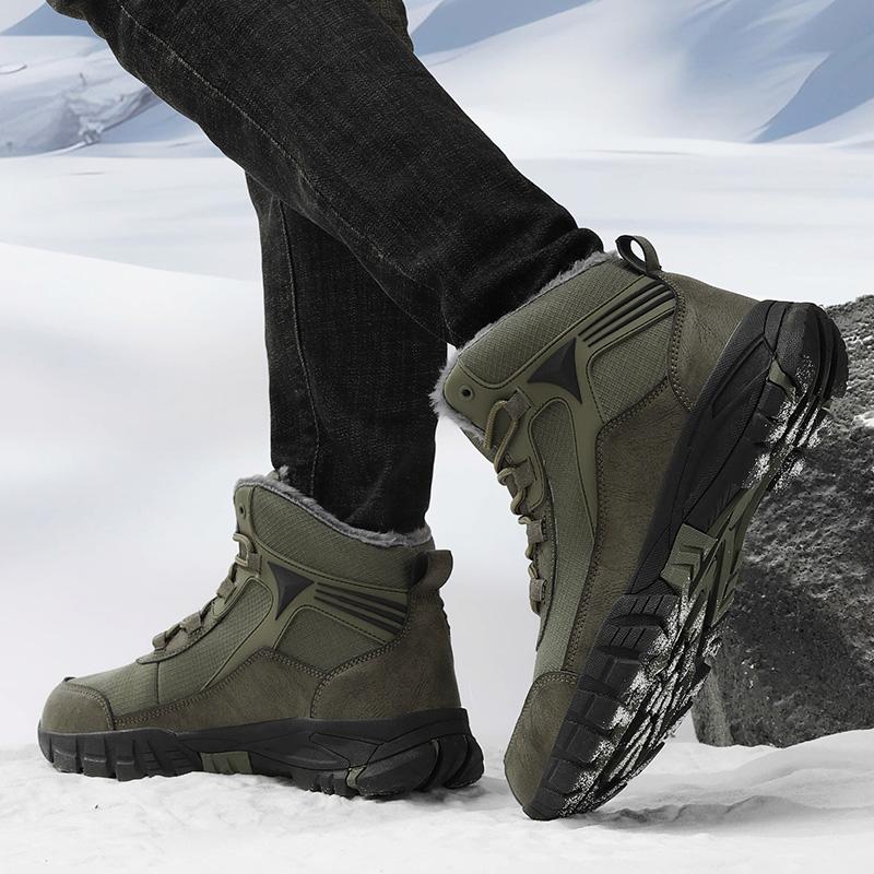 Men Combat Snow Boots Winter Warm Work Desert Boots with Fur High Top Outdoor Hiking Boots Large Size