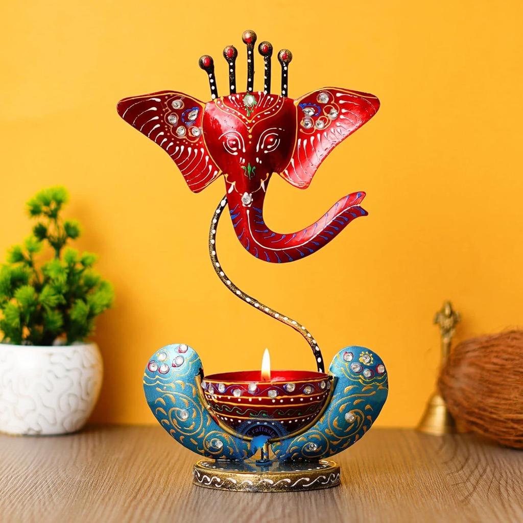 Iron T-Light Candle Holder/Handicraft Metal/Iron Handpainted Tealight Holder/Candle Holder Stand Showpiece/Statue Home Decor, Living Room, Puja Room