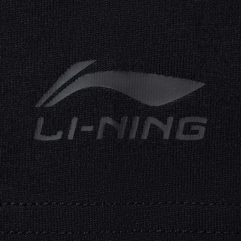 Li-Ning Американский логотип с ручной росписью, круглый вырез, короткий рукав, свободные полосатые удобные шорты, повседневный спортивный костюм, костюм унисекс, черный AHSU745-1+YAPV001-1