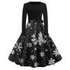 Women's Fashion Vintage Long Sleeve Round Neck Christmas Printed Party Gown Dress