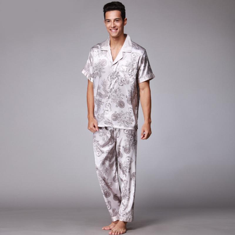 Wenhuai Men's Silk Pajama Set: Short Sleeve Top & Long Pants