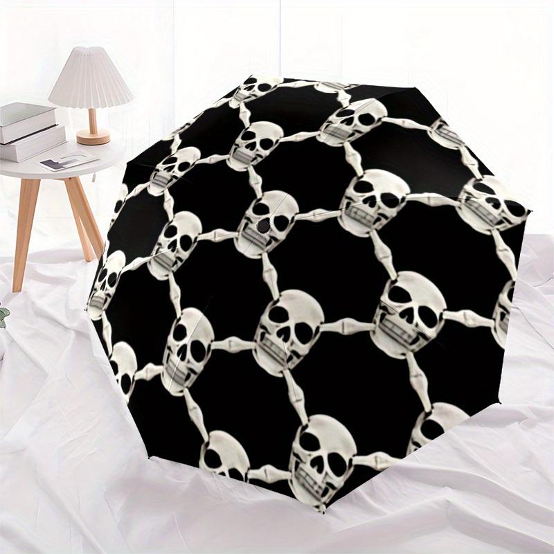 1pc Skull Pattern Automatic Opening/closing umbrella, Reinforced 8-Rib Construction, Compact Travel Umbrella yy250808195