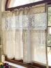 1pc Linen Lace Cafe Curtain, Rod Pocket Hollow Crochet Half Curtain, Rustic Farmhouse Short Window Valance for Kitchen Cabinet D