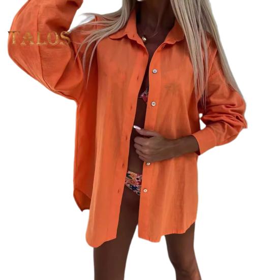 Женская рубашка с лацканами, однобортная рубашка с длинным рукавом, однотонная свободная блузка, повседневные осенние топы