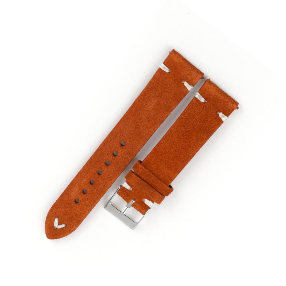 Vintage Genuine Suede Leather Strap 18mm 20mm 22mm 24mm Brown Yellow Blue Handmade Stitching Watch Band Replacement Wristband