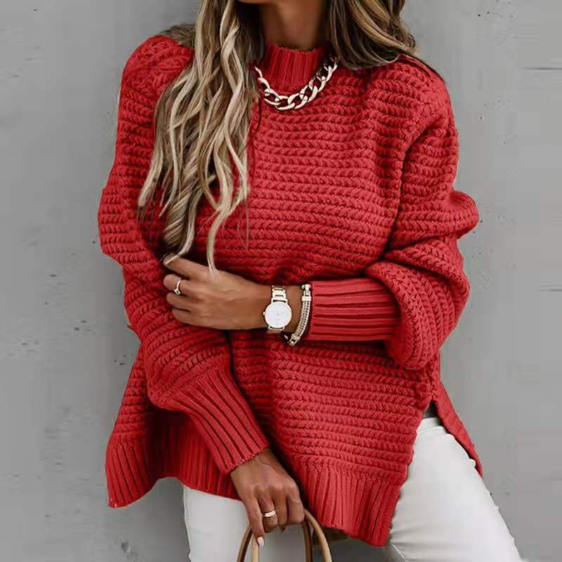 Autumn Winter Loose Long Sleeve Pullover Knitted Women Sweater Loose Casual Half Turtleneck Office Tops Female Solid Fashion Elegant Knitwear Clothing