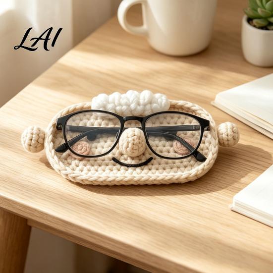 Thoughtful Gift for Coworkers Crocheted Eyeglass Holder Tray Soft Wool Glasses Stand Cute Desktop Fun Office Desk Ornament Reading And Sunglasses