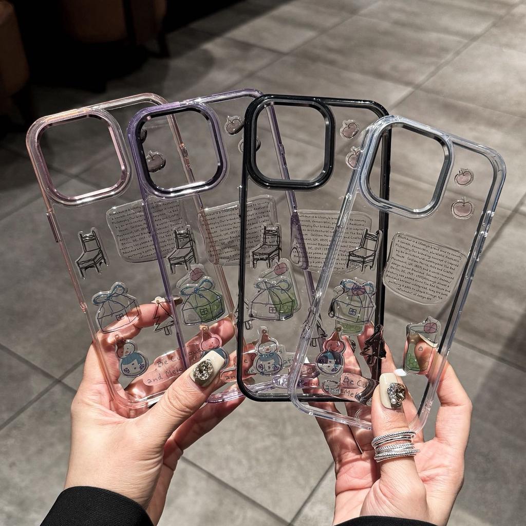 For iPhone 16 Pro Clear Phone Case TPU Back Cover with 3D Pattern Sticker