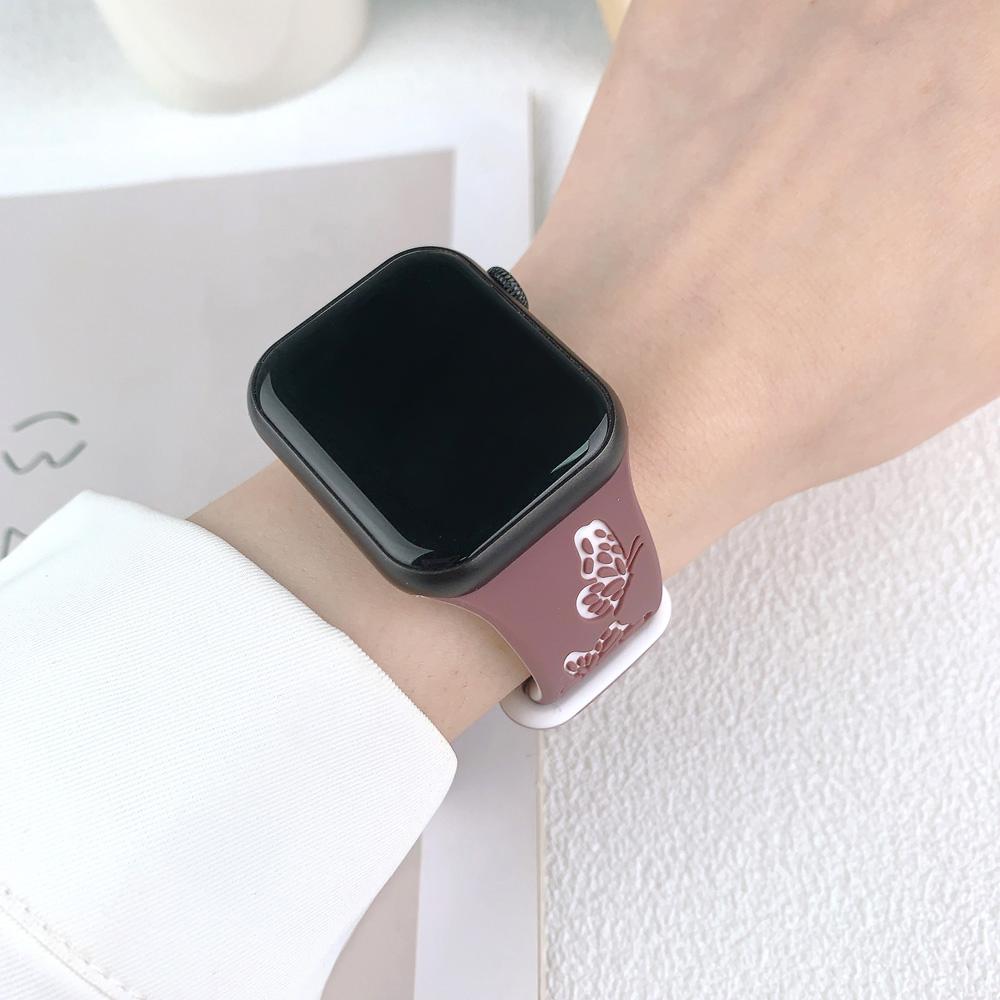 Силиконовый ремешок для Apple Watch Series 11 10 9 8 7 6 5 4 3 Для Iwatch Ultra 3/2 49мм 46мм 42мм 45-44-42-41-40-38мм Бабочка Woma