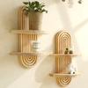 Bohemian Style Solid Wood Wall Shelf Elliptical Spiral Groove Design Natural Wooden Storage Organizer Living Room Decor Handcrafted Space Saving