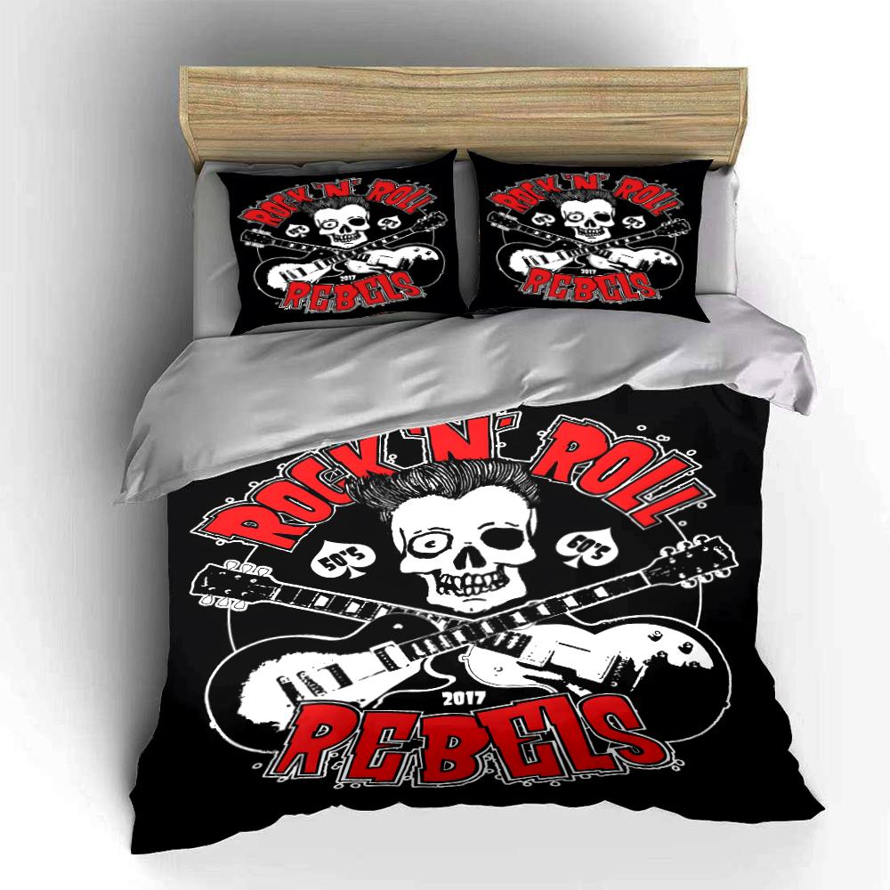 Rock 'N' Roll Rebels Skull Design Set Bedding set (1 duvet cover, 2 pillowcases, duvet not included)