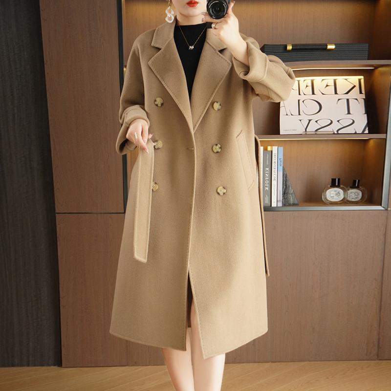 Женское пальто из 100% шерсти TIDENOVEL Осеннее шерстяное длинное пальто Ручной работы Пальто-бушлат Зимняя теплая шерстяная длинная куртка Пальто