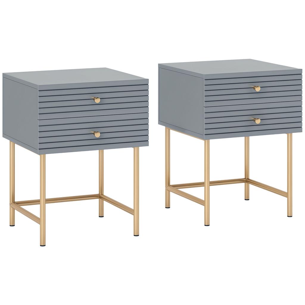 Set of Two Elegant Bedside Tables - Grey/Gold-Tone
