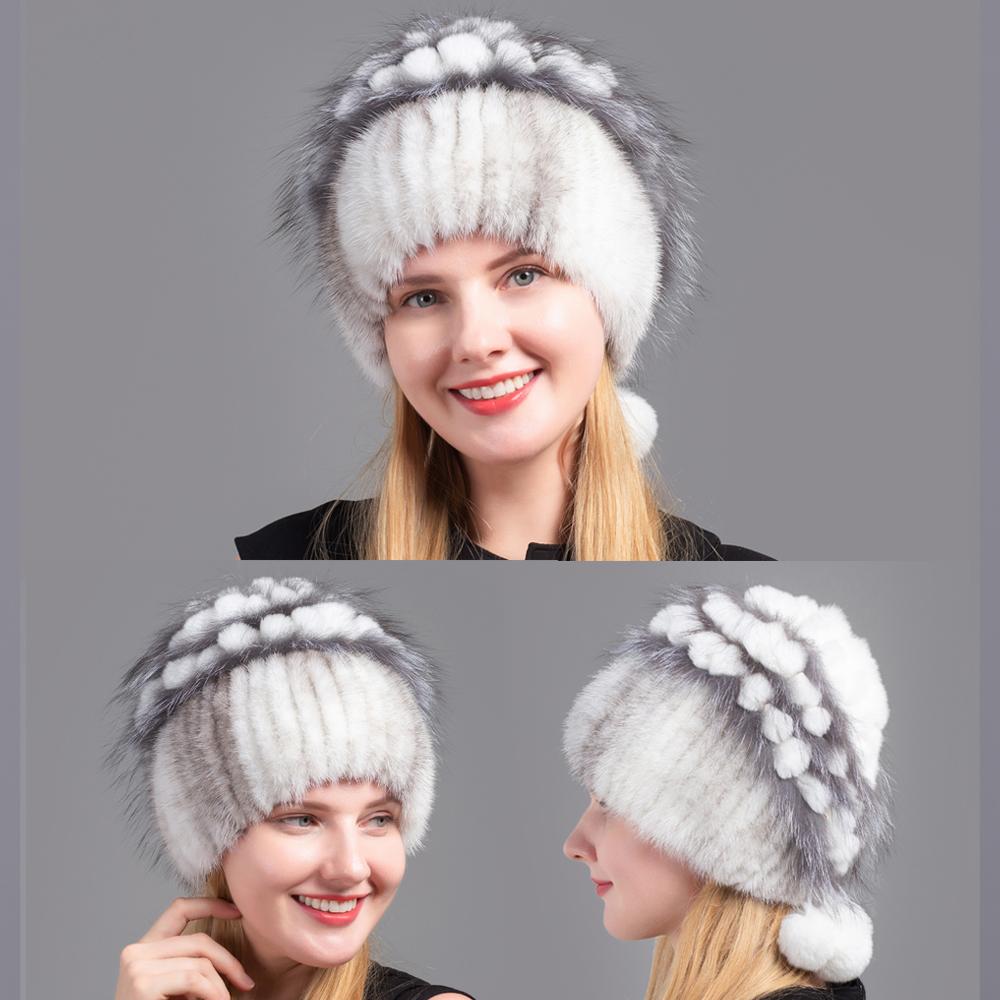 Женская зимняя шапка из меха кролика