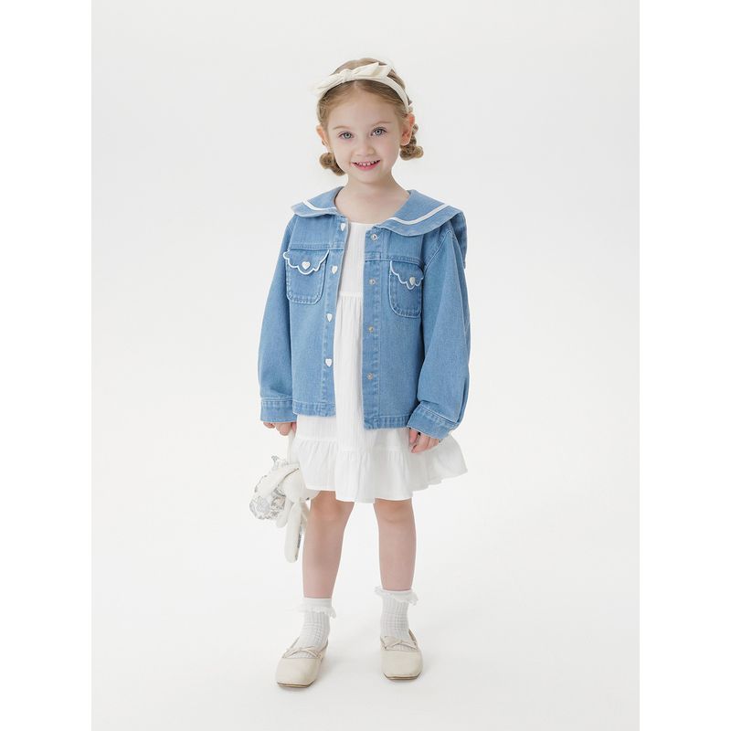 Mark Jenny Girls' Energetic Navy Collar Denim Jacket Baby Jacket 2026 Spring New Style 551510