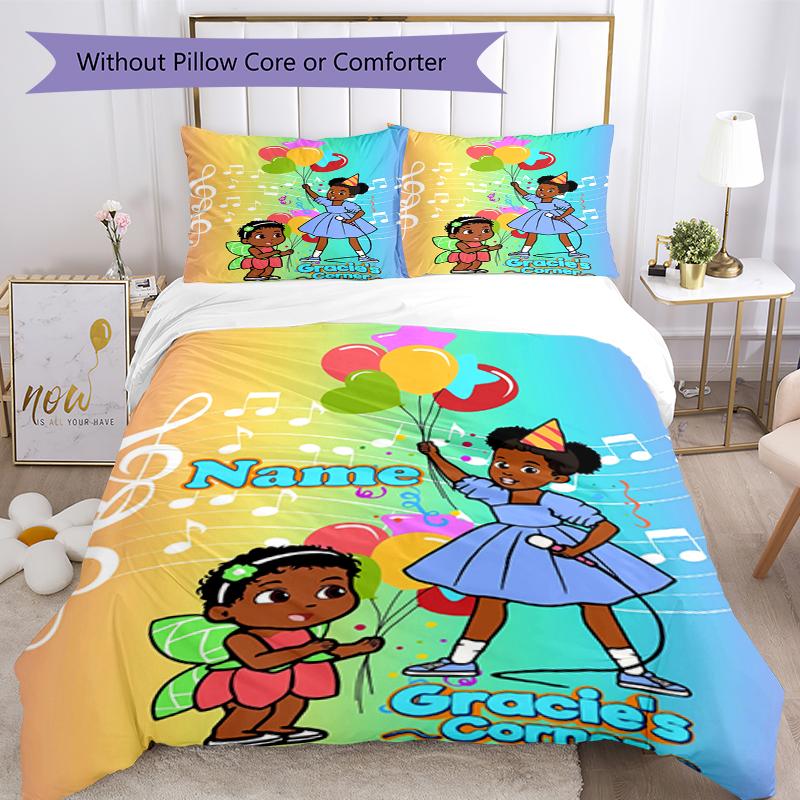 3pcs Custom Name Gracie's Corner Bedding Set Duvet Cover Closure Includes 1 Duvet Cover & 2 Pillowcases, Soft and Comfortable for All Seasons.