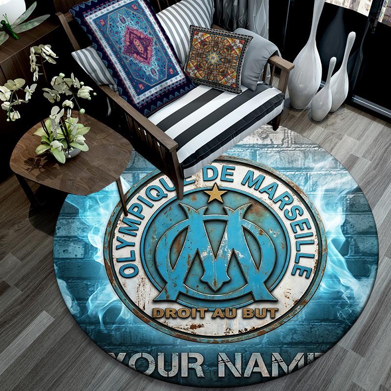 Custom Name Marseille Round Area Rug,Carpet Rug for Living Room Bedroom Sofa Playroom Decor,Non-slip Floor Mat